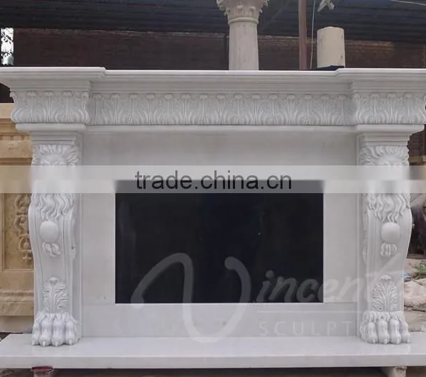 High Quality Home Decoration Marble Fireplace With Lion Head photo-4