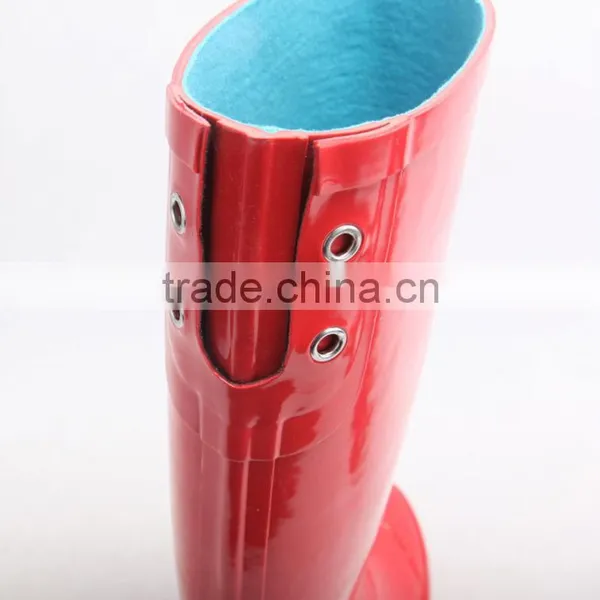 Over the Knee Back Lace-up Red Rubber Rain Boots for Women photo-5