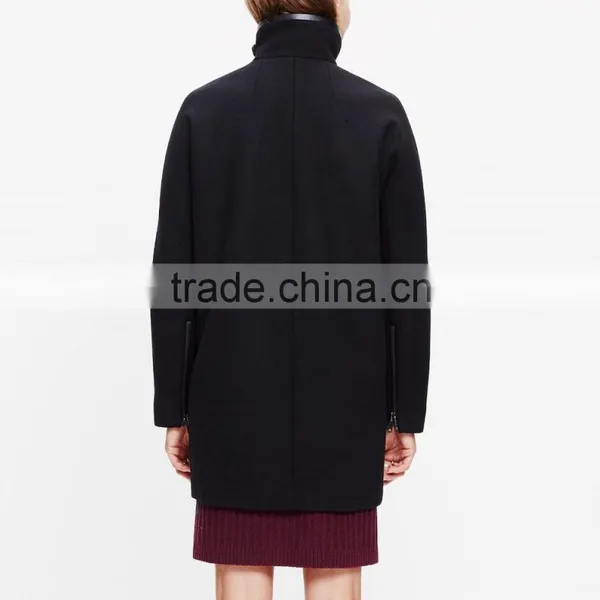 Wholan New Classic Black Wool Zip up Coat for Ladies Wholesale 2016 photo-3