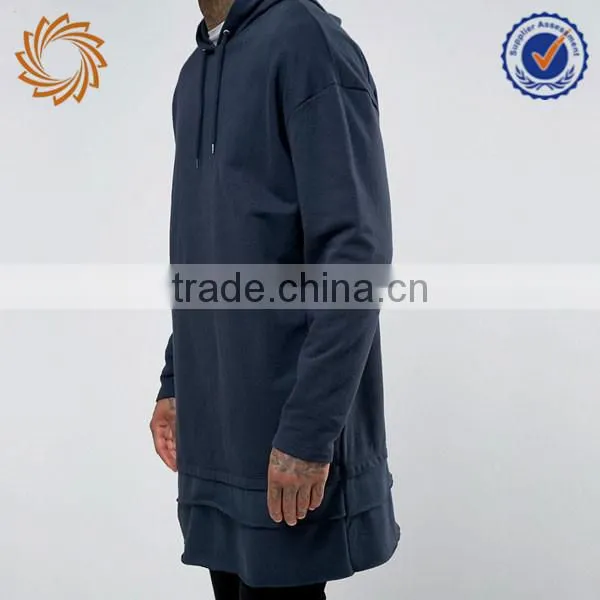 High Quality 280 Gsm Long Line With Hood Custom Men Hoodies 50% Cotton photo-2