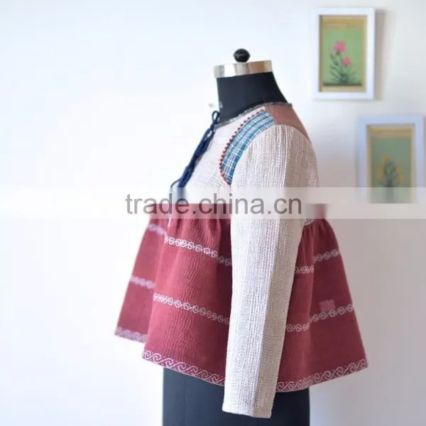Vintage Kantha Kediyu Style Jacket in Beautiful Vintage Colors ~ Large photo-2