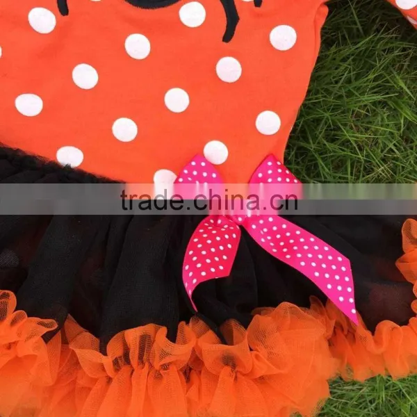 NEW ARRIVAL Newborn Orange Tutu Romper Kids Halloween Tutu Romper Kid Polka Dot Romper With Necklace and Headband photo-4