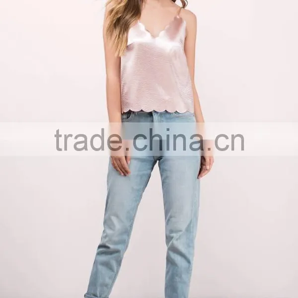 2017 Latest Fashion Design Sexy Ladies 2017 Fashion Lady Clothing Lastest Summer Pink Blouse Satin Tank Top photo-2