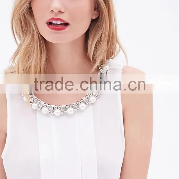 2016 Guangzhou Shandao Oem Service Summer New Design Casual Chiffon Plain Dyed Women Sleeveless Pleat Tank Top With Bead photo-5