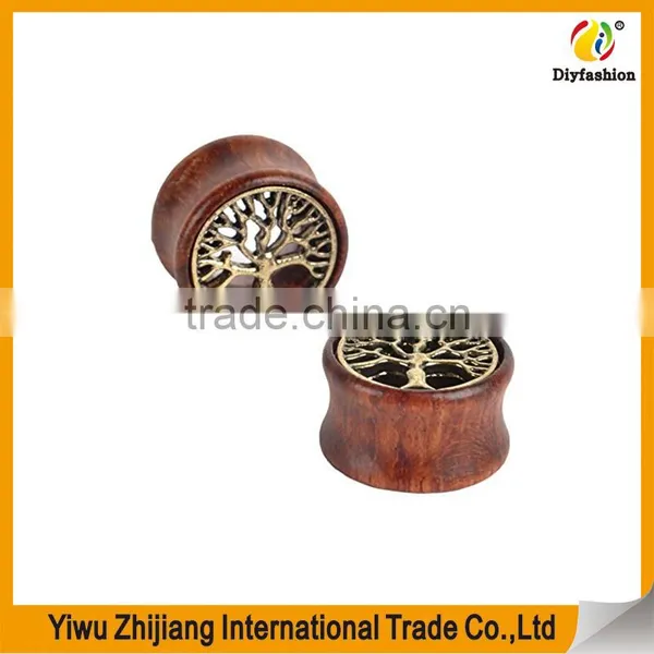Oasis Plus Tree Of Life Oranic Wood Tunnels Double Flared Ear Stretcher Saddle Plugs Gauge photo-3