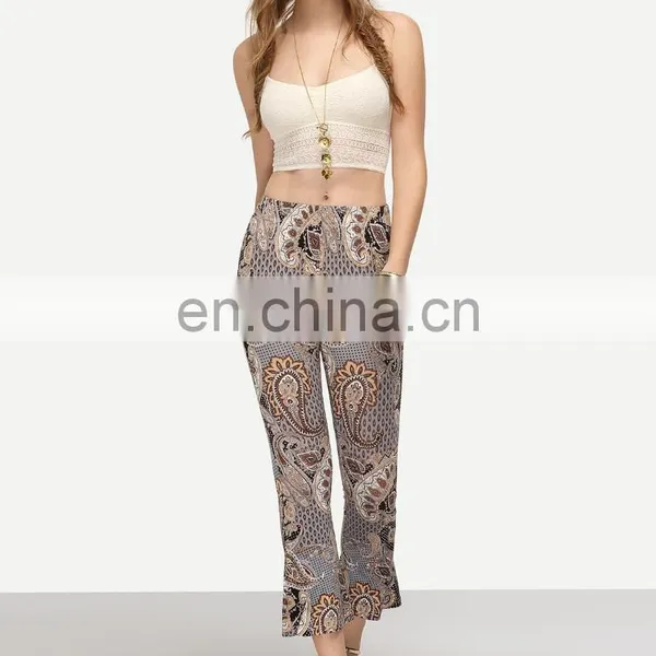 High Quality Custom Pants Wholesale Multicolor Tribal Print Flare Trousers New Style photo-2