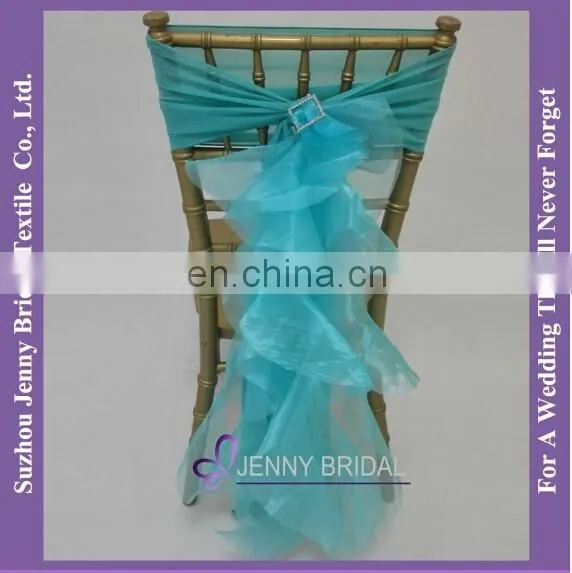 C303A Jenny Bridal Pink Blush Organza Chair Cover Ruffle Chair Sash photo-3