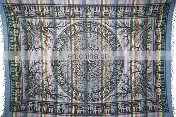 Overprint on Madras Stripe Bedspreads Throw