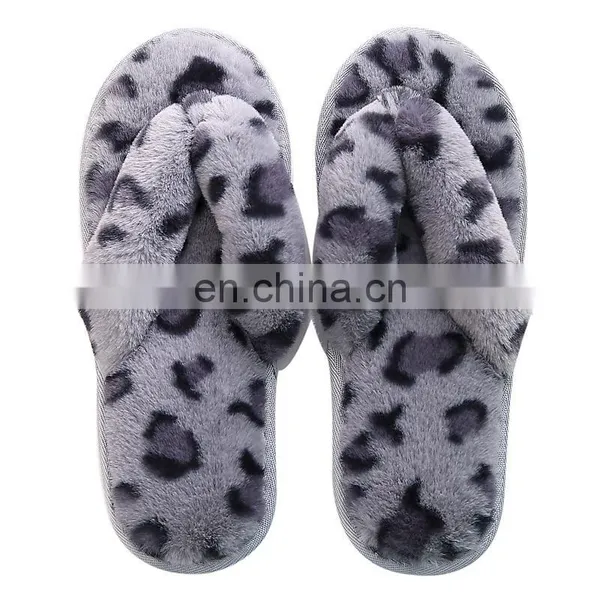 New Indoor Furry Sandals Leopard Fleece Slippers Female Rabbit Plush Anti-skid Flip Flops Womens Wholesale photo-5