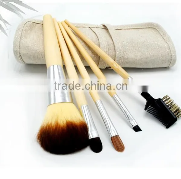 Bamboo Hand Material Synthetic Hair Powder Brush Set 5 Pieces photo-3