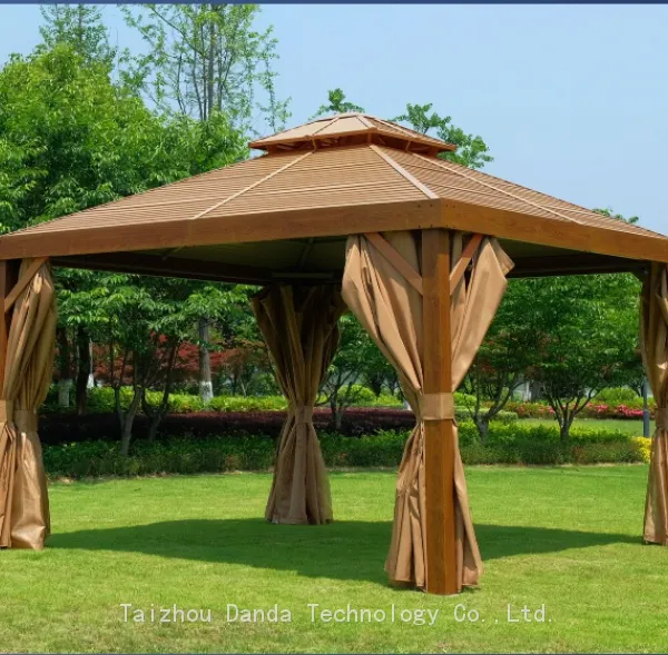 3*4m wooden looking gazebo sunshade waterproof outdoor use with curtain and net