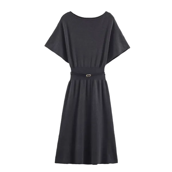 2025 New Fashionable Elegant Women's Mid-Length Knit Dress With Belt photo-4