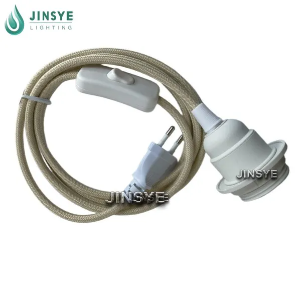 Custom Table Lamp Desk Light Lamp Cords CE VDE E27 Socket Beige Linen Textile Cable Extention Cord Power Cords With On Off Switch and EU Plugs