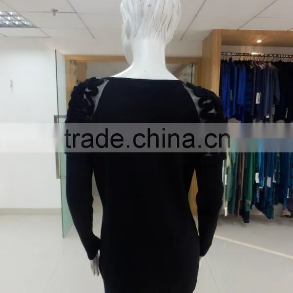 New Stylish 60%rayon 40%cotton 12gg Plain Stitch With Rose Flower Embroidery on Shoulder Knitwear Sweater photo-5