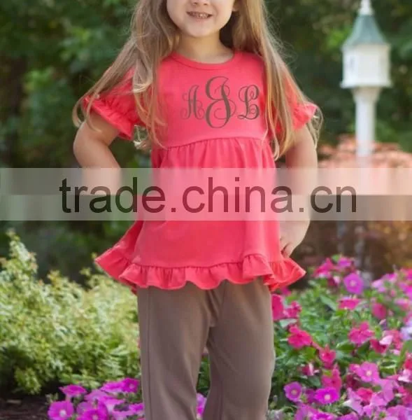 Top and Pants Ruffle Outfit for Kids Red Cotton Ruffle Top for Children New Design photo-4
