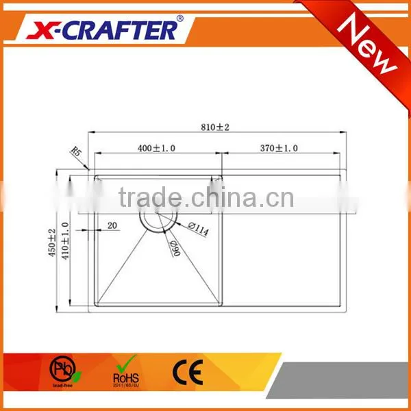 Durable Stainless Steel 304 Customized Holes Rectangular Single Bowl Undermount Kitchen Sink photo-2
