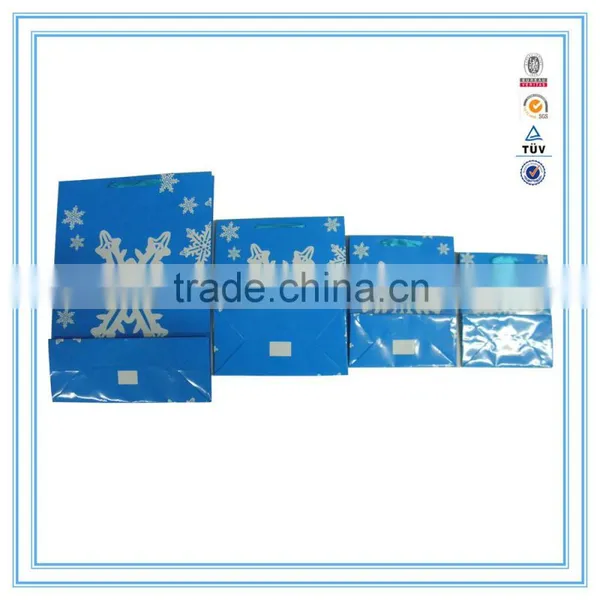 Handbags Wholesale China Blue Snowflake Printing Unique Paper Bag photo-6