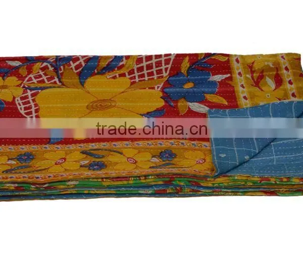 INDIAN HANDMADE VINTAGE KANTHA HOME DECORATIVE THROWS VINTAGE KANTHA QUILTS~AT HIGHLY DISCOUNTED PRICES