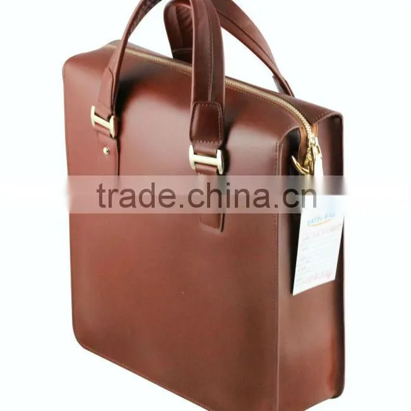 Custom Made Top-quality Genuine Leather Men's Briefcase With Hot Selling Metal Brand Breifcase, Genuine Leather Briefcase