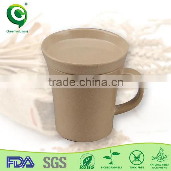 Eco Firendly Rice Husk Organic Customized Coffee Travel Cup With Lid Kid Cup / Mug