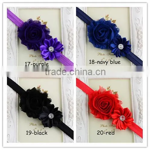 Solid Grosgrain Ribbon Headwear, Kids Girl Chiffon Flower Headband Elastic Hair Band Hair Tie Mixed Colors photo-6