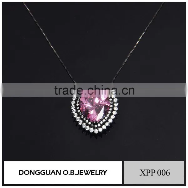 Fashion 925 Silver Pendant Designs, Pink Diamond Crystal Pendant Necklace photo-3