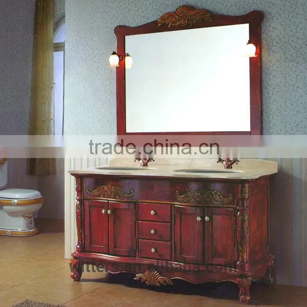 Country Styles Vintage Solid Wood Bathroom Cabinet With Double Bowl WTS103 photo-3