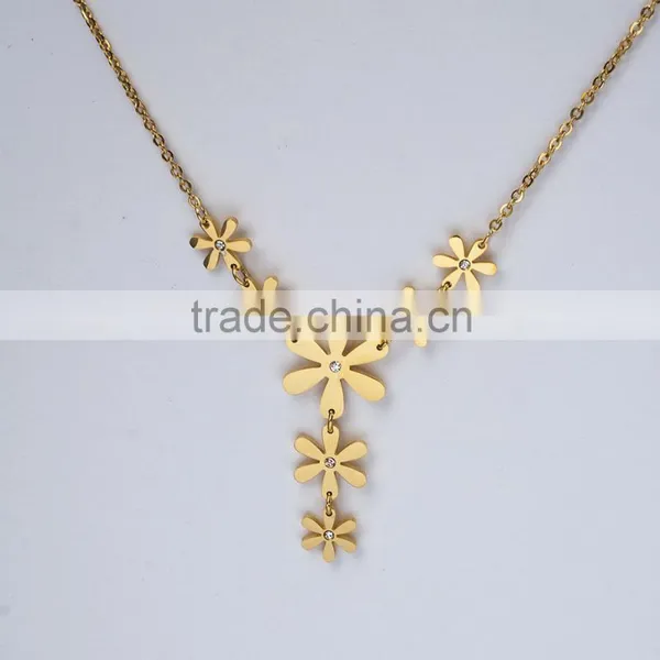 Long Connected Flower Necklace Stainless Steel Women Jewelry Sets Wholesale photo-4