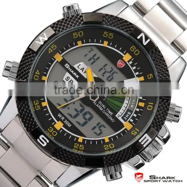 Shark Mens LED Day Date Display Steel Band Army Sports Watch photo-2