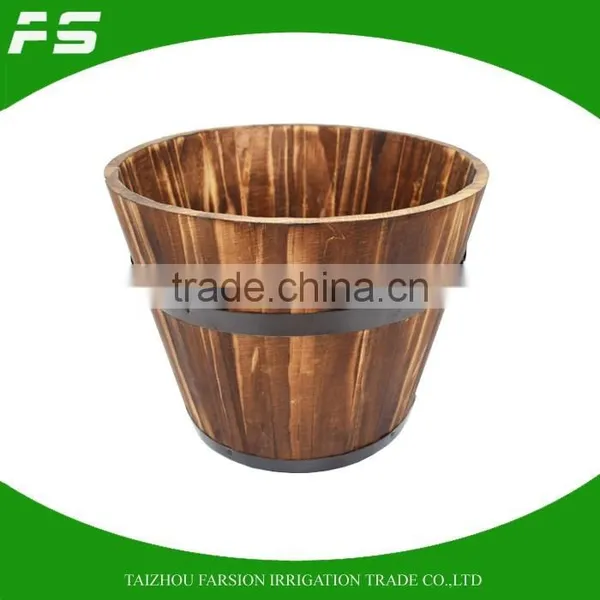 Burnt Finish Round Fir WoodenGarden Flower Planter Pot Wooden Barrel Set photo-2