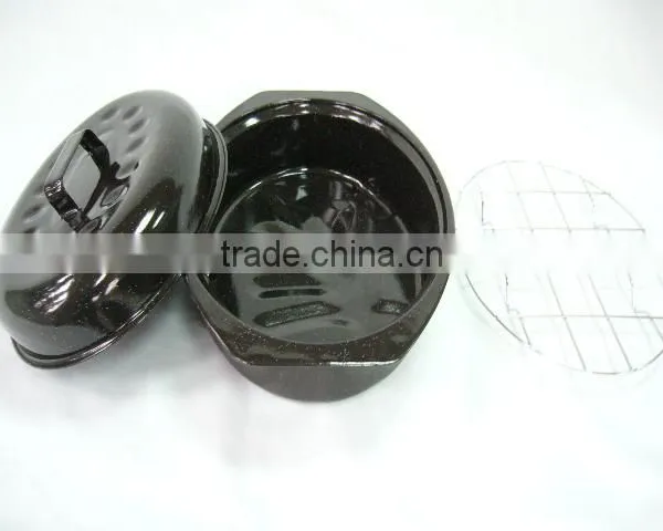 Ceramic Coating Enamel Oval Chicken Roaster Pan With Wire Rack photo-3