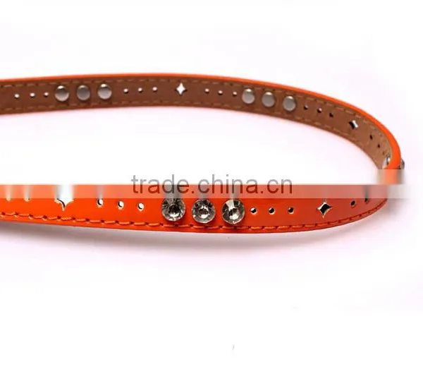 Fashion Rhinestone Decorated Pin Buckle Sex Girl Thin Orange PU Waist Belt photo-6