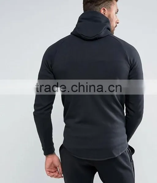2017High Quality New Design Durable Drawstring Hood Cotton Polyester Sweat Black Casual Men Gym Sports Jacket photo-2