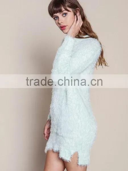 MGOO New Arrival Women Green Fuzzy Sweaters Fashion Fur Loose Long Sweaters For Ladies 2016 photo-2