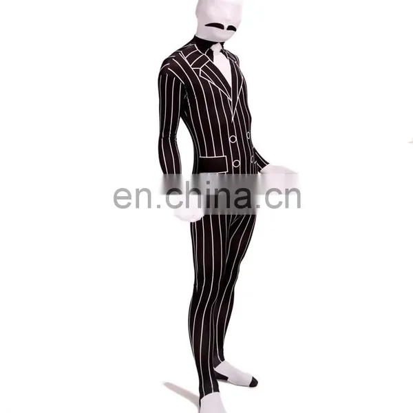 White & Black Spandex Slender Business Zentai Suit Stripe Unisex For Adult photo-2