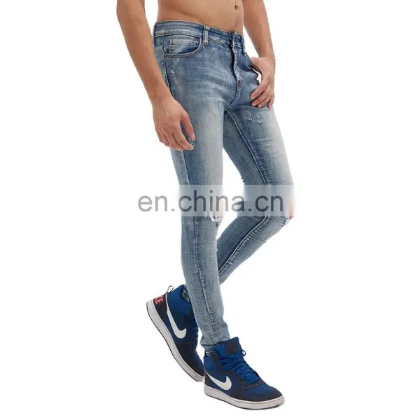 DiZNEW Medium Blue Wash Destroyed Denim Jeans Online Wholesale High Quality Mens Cut Jeans photo-2