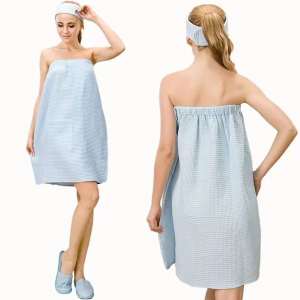 European Size Waffle Wrap with headband,Robe OEM( WR2130-KW)