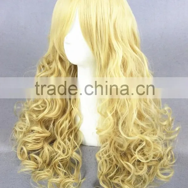 High Quality 55cm Medium Long Wave Lolita Wig Light Yellow Synthetic Anime Wig Cosplay Costume Hair Wig Party Wig photo-3