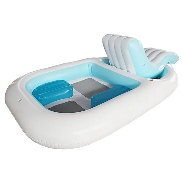 Inflatable Boat With Portable Recliner, Single Person Water Inflatable Floating Island, Extra Large & Thickened Inflatable Pool Float With Ice Bucket photo-3