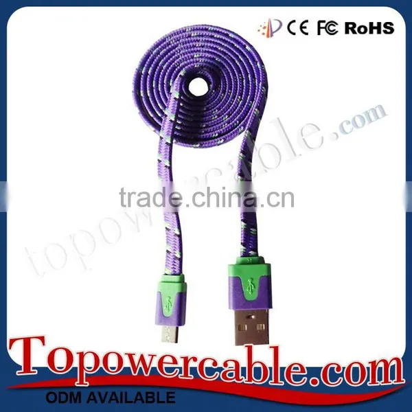 Hot Selling Colorful Mobile Phone Accessories Flat Nylon Braided USB Cable photo-4
