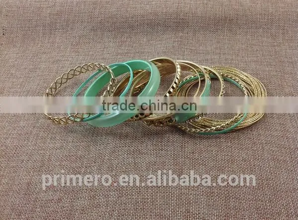 Handmade Gold Plated Multilayer Beads Chain Mix Bracelets Hard Plastic Bangles photo-5