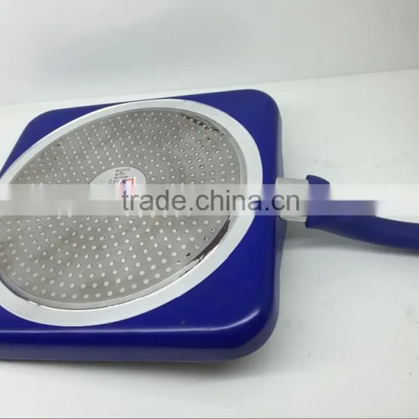Blue Color Aluminum Nonstick Frying Pan Hot Induction Grill Pan photo-2