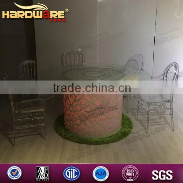 Dubai Event Design Iron Base Glasss Top LED Round Wedding Table photo-4