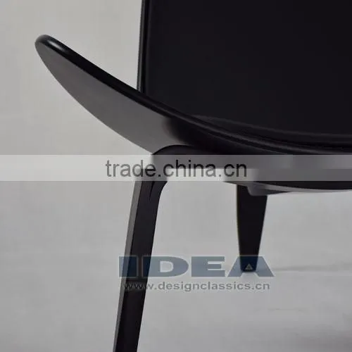 DC6018 Replica Hans Wegner Shell Chair - Black Shell/Black Leather Pad photo-5