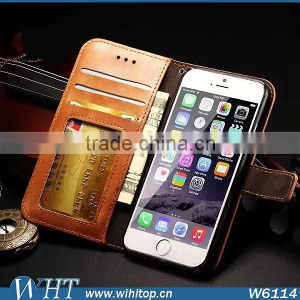 Retro Leather Sublimation Case for IPhone 6 Plus, Wallet Flip Case for IPhone 6 Wholesale photo-3