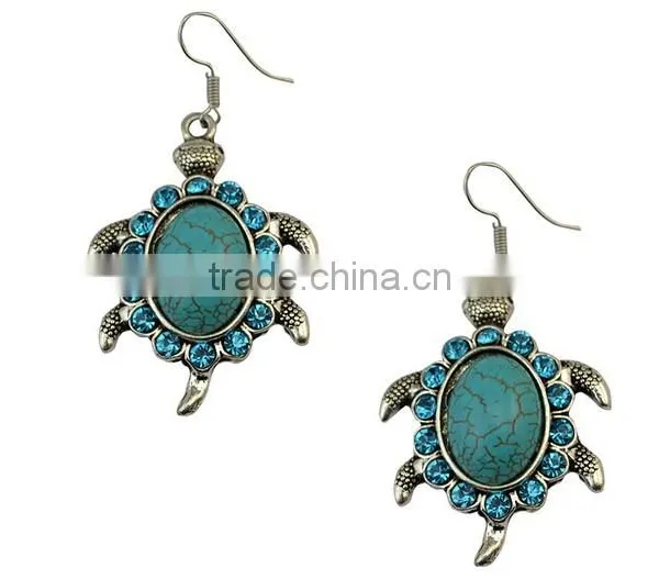 2016 Bohemia Gypsy Fashion Turtle Dangle Long Drop Turquoise Earrings For Women photo-5