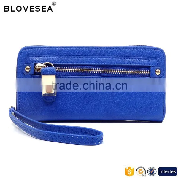 Fashionable Style Pure Color Decorative Metal Front Wallet With Zipper Pocket Fashion Express Wallets pu Leather Ladies Purse