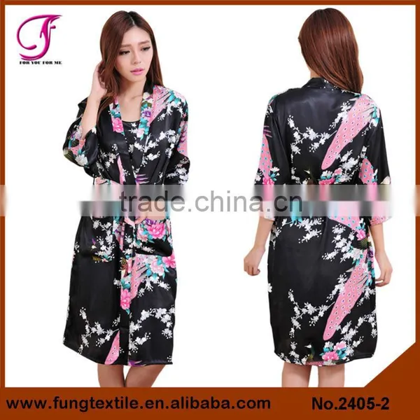 2405 Women Two-piece Set Satin Bath Robe photo-4