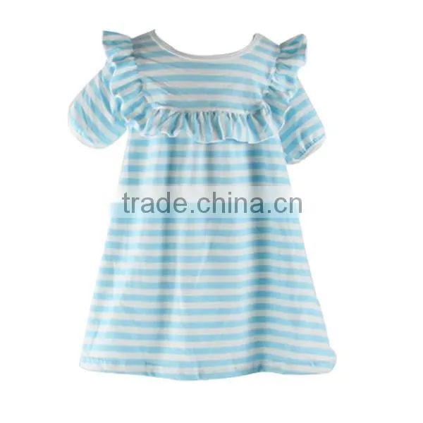 Wholesale Little Baby Girls Princess Fashion Dress Short Sleeves Ruffle Stripe Cotton Baby Girls Dress photo-3