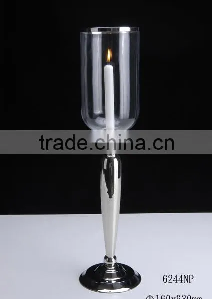 Nickel Plated Hurricane With Clear Glass and Cold Rolled Steel Lampstand